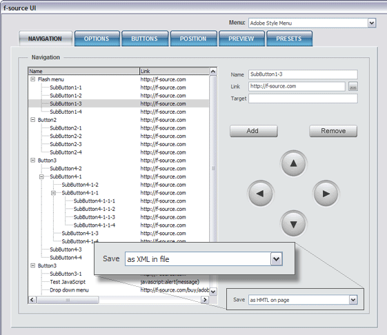 xml menu navigation settings