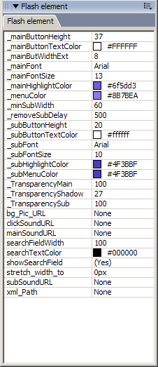 menu properties